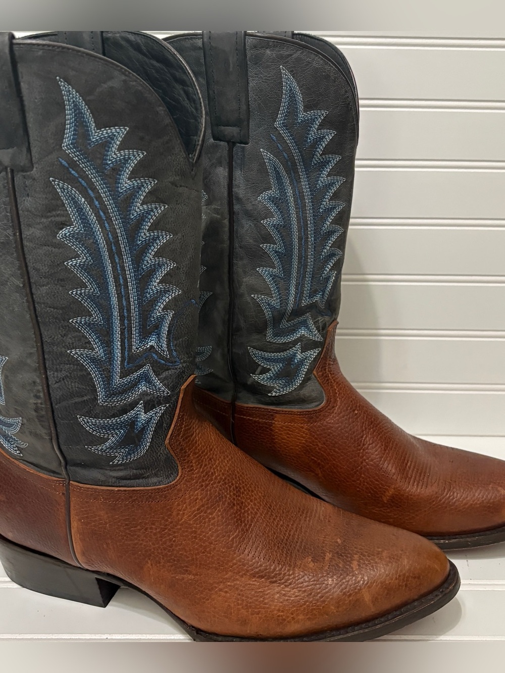 JB Dillon Reserve Blue Brown Leather Round Toe Cowboy Boots Mens Size 11.5 D